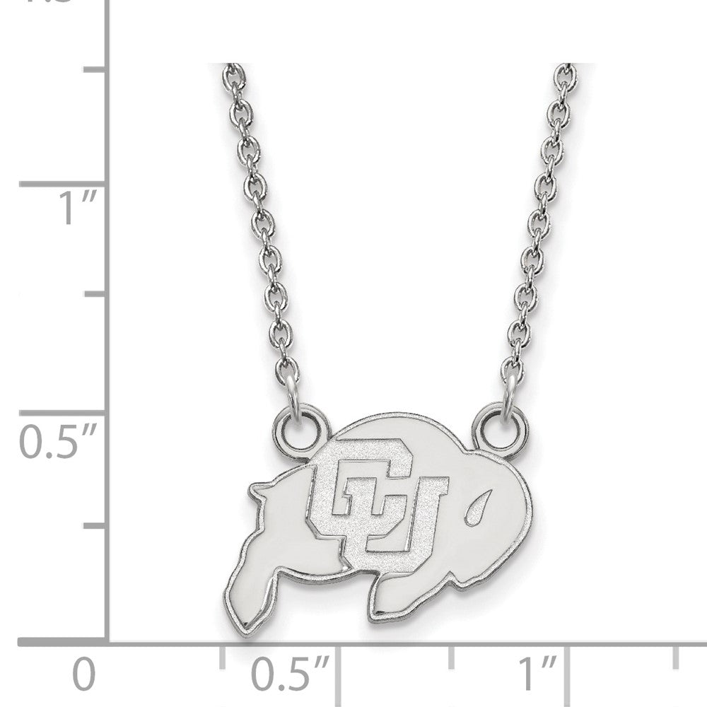 Sterling Silver Rhodium Plated Logoart University Of Colorado Buffalo Small Pendant 18 Inch Necklace