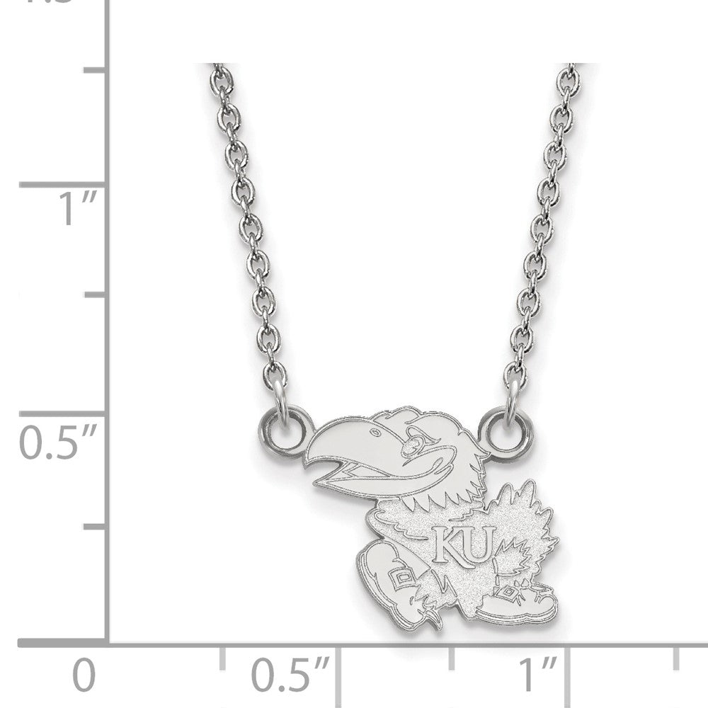Sterling Silver Rhodium Plated Logoart University Of Kansas Jayhawk Small Pendant 18 Inch Necklace