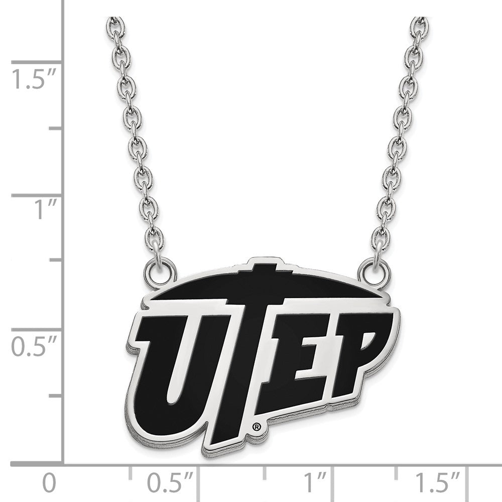 Sterling Silver Rhodium Plated Logoart University Of Texas At El Paso Large Enameled Pendant 18 Inch Necklace