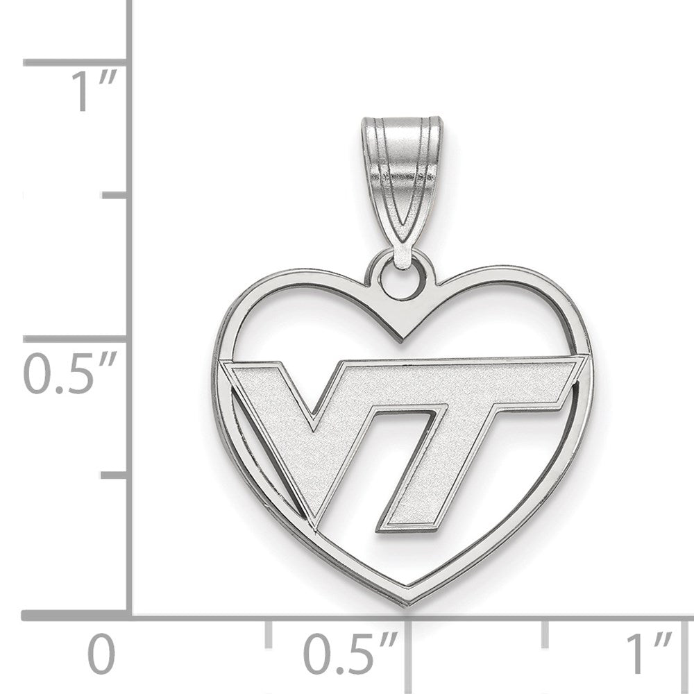 Sterling Silver Rhodium Plated Logoart Virginia Tech V T Heart Pendant