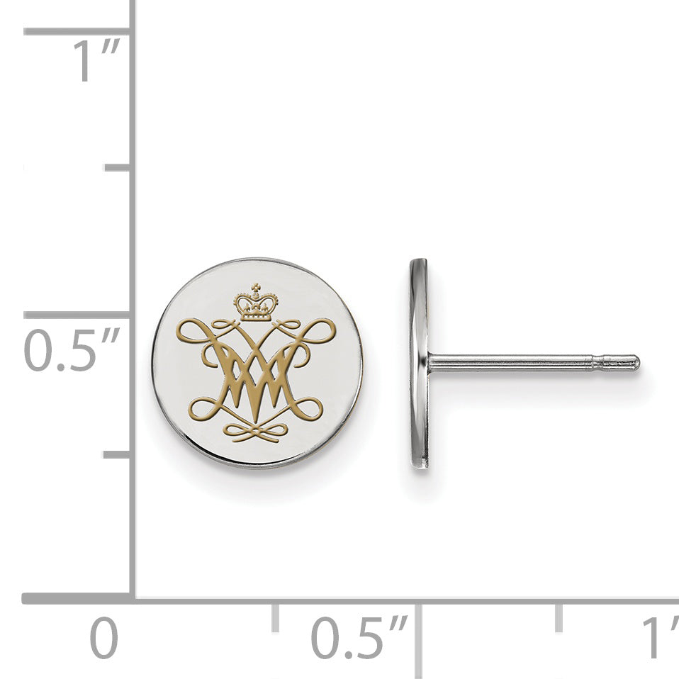 Sterling Silver Rhodium Plated Logoart College Of William And Mary Extra Small Enameled Disc Earrings