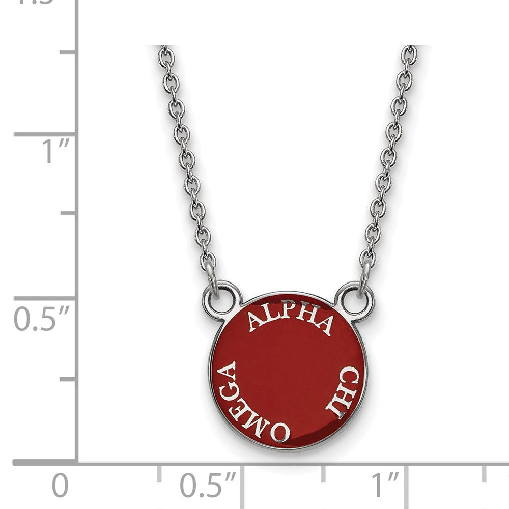 Sterling Silver Rhodium Plated Logoart Alpha Chi Omega Sorority Text Small Color Enamel Pendant 18 Inch Necklace