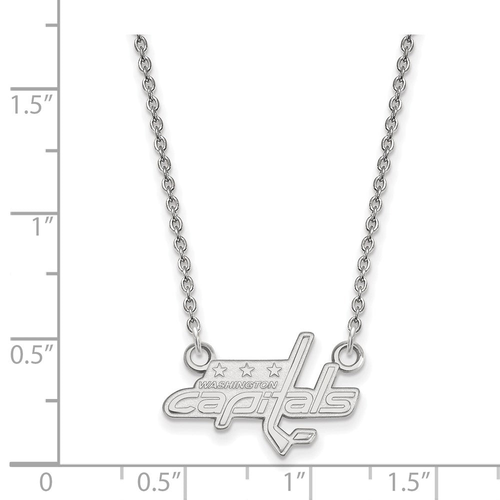 Sterling Silver Rhodium Plated Nhl Logoart Washington Capitals Small Pendant 18 Inch Necklace