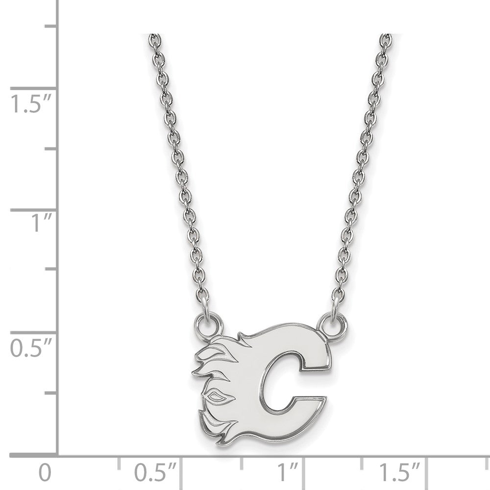 Sterling Silver Rhodium Plated Nhl Logoart Calgary Flames Letter C Small Pendant 18 Inch Necklace