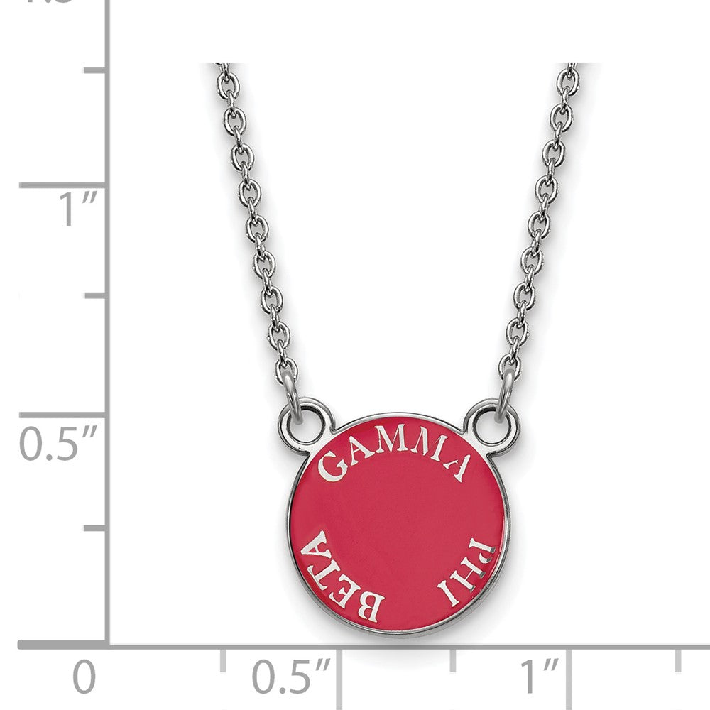 Sterling Silver Rhodium Plated Logoart Gamma Phi Beta Sorority Text Small Color Enamel Pendant 18 Inch Necklace