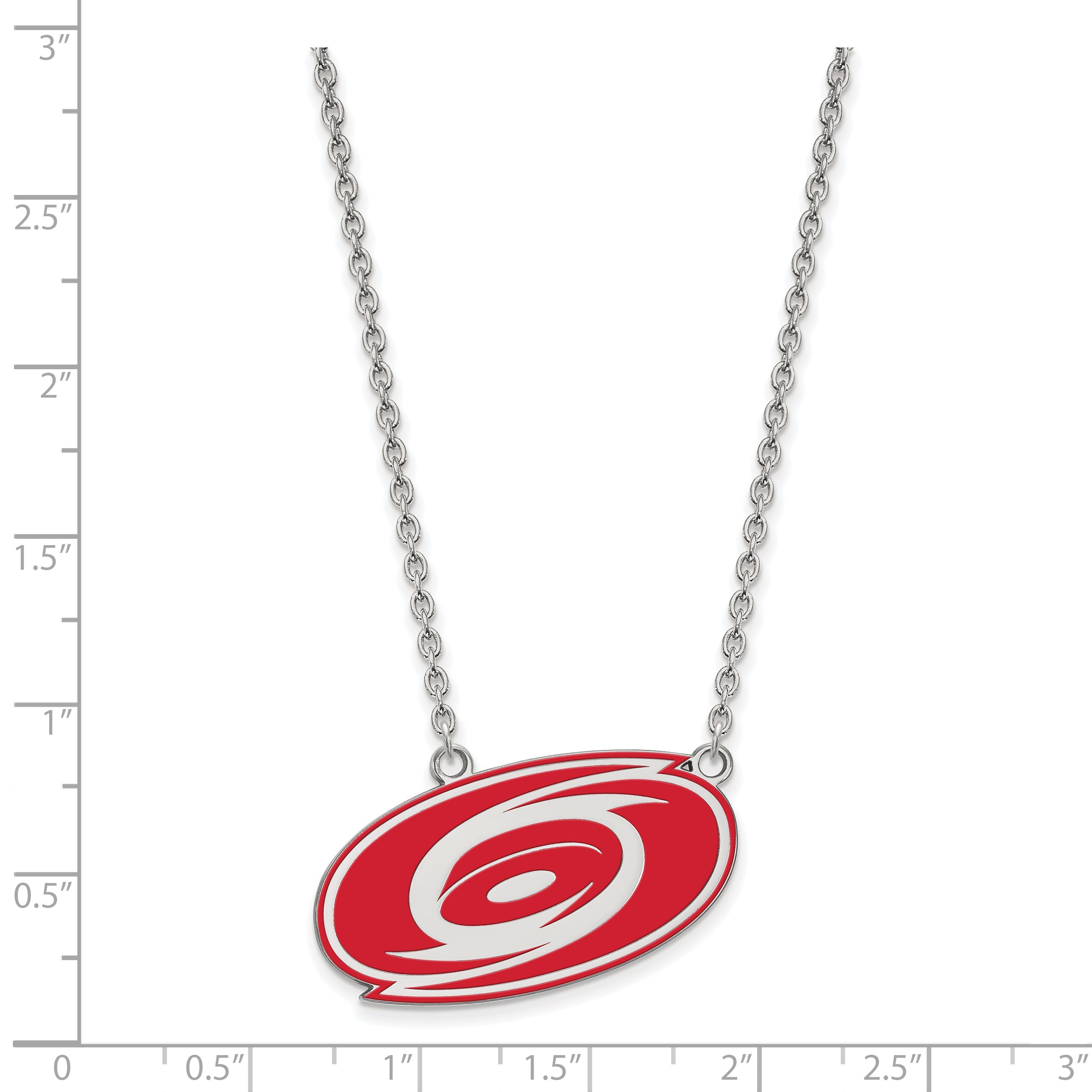 Sterling Silver Rhodium Plated Nhl Logoart Carolina Hurricanes Large Enameled Pendant 18 Inch Necklace