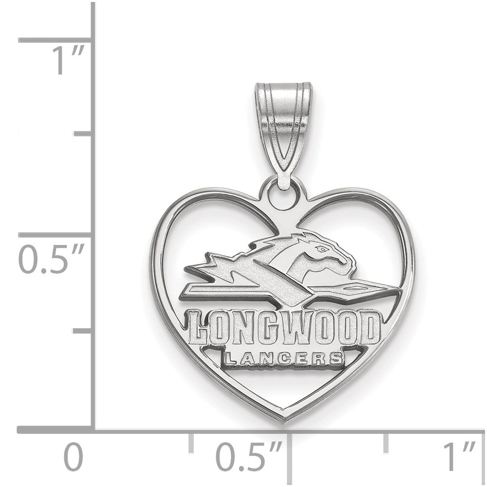 Sterling Silver Rhodium Plated Logoart Longwood University Lancers Heart Pendant