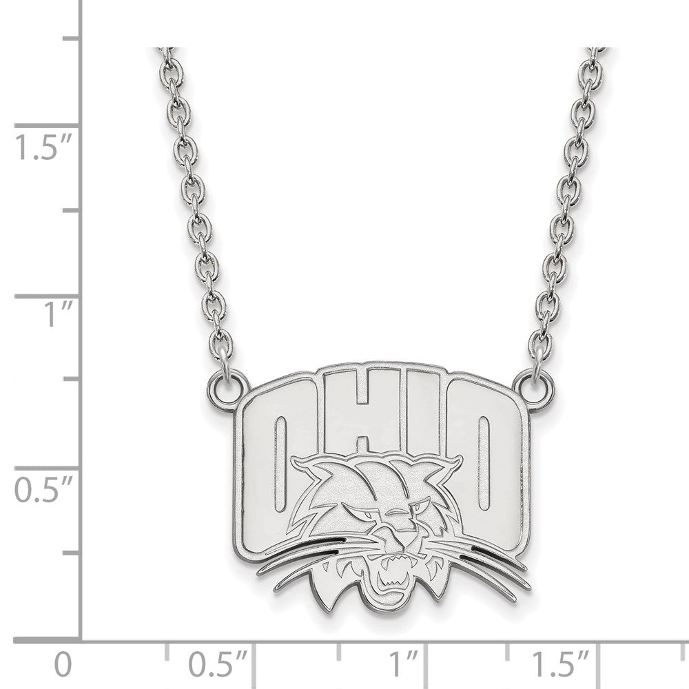 Sterling Silver Rhodium Plated Logoart Ohio University Large Pendant 18 Inch Necklace