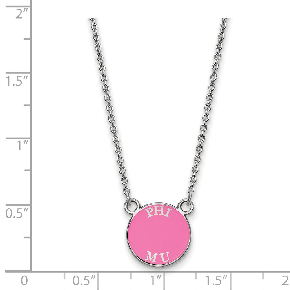 Sterling Silver Rhodium Plated Logoart Phi Mu Extra Sorority Text Small Color Enamel Pendant 18 Inch Necklace