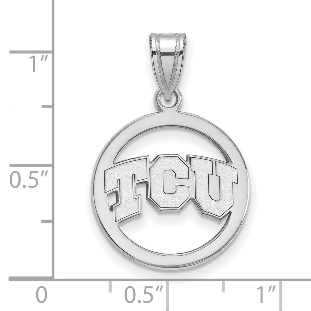 Sterling Silver Rhodium Plated Logoart Texas Christian University T C U Med Circle Pendant