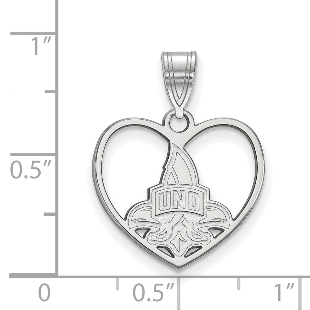 Sterling Silver Rhodium Plated Logoart University Of New Orleans U N O Heart Pendant