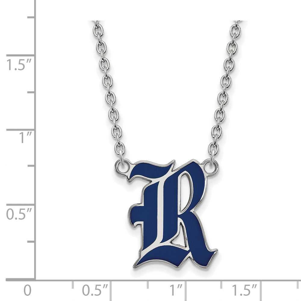 Sterling Silver Rhodium Plated Logoart Rice University Letter R Large Enameled Pendant 18 Inch Necklace