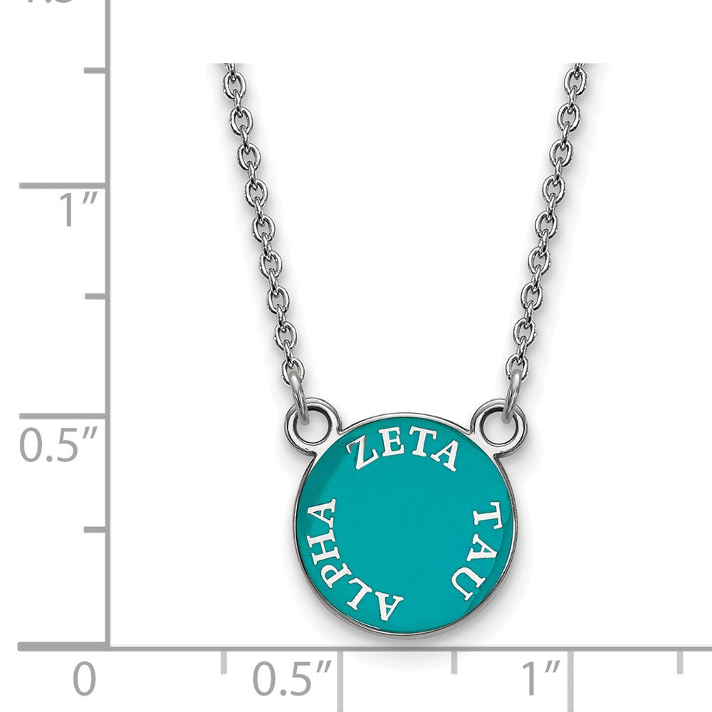 Sterling Silver Rhodium Plated Logoart Zeta Tau Alpha Sorority Text Small Color Enamel Pendant 18 Inch Necklace
