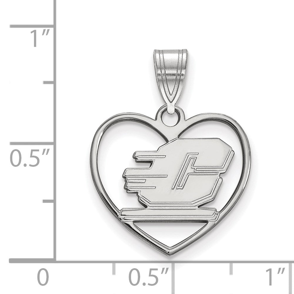 Sterling Silver Rhodium Plated Logoart Central Michigan University Letter C Heart Pendant