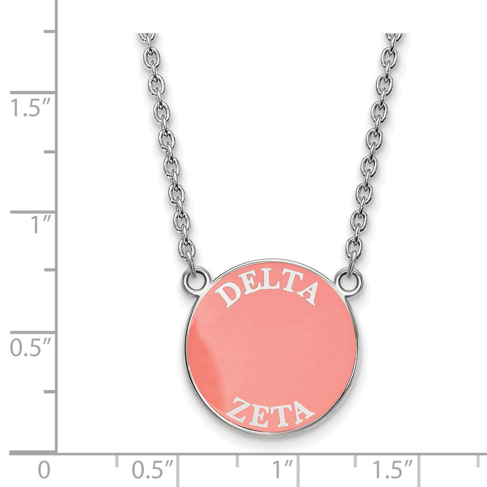 Sterling Silver Rhodium Plated Logoart Delta Zeta Sorority Text Large Color Enamel Pendant 18 Inch Necklace