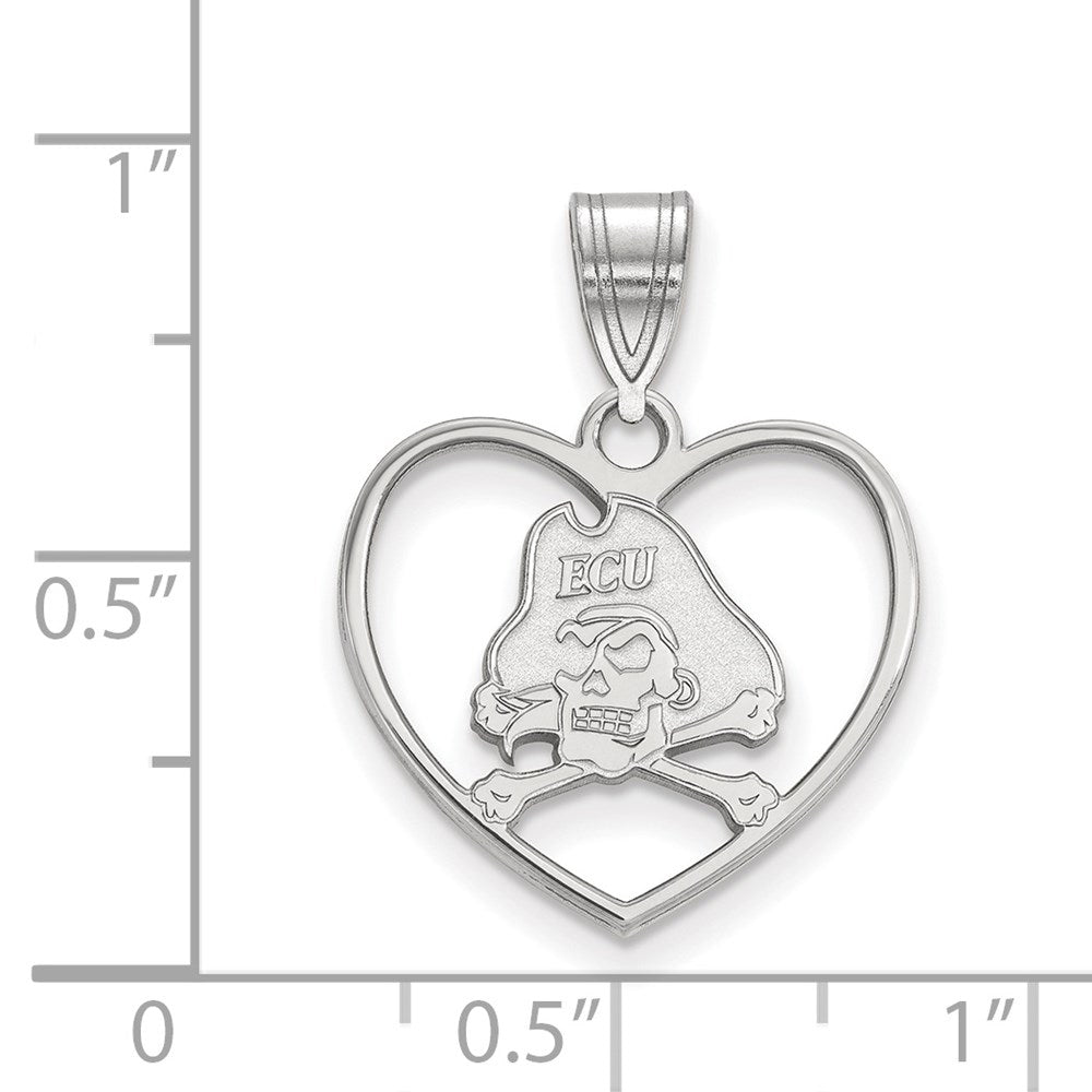 Sterling Silver Rhodium Plated Logoart East Carolina University Pirate Heart Pendant