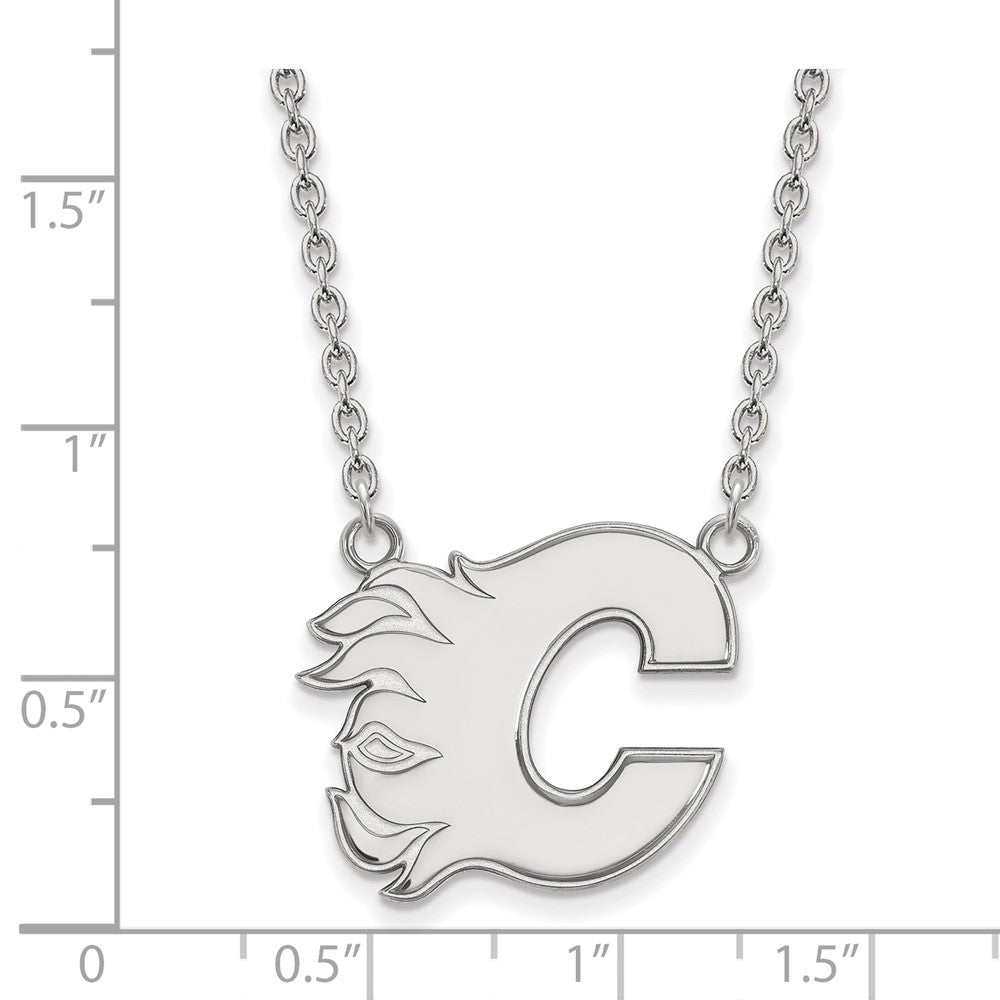 14K White Gold Nhl Logoart Calgary Flames Letter C Large Pendant 18 Inch Necklace