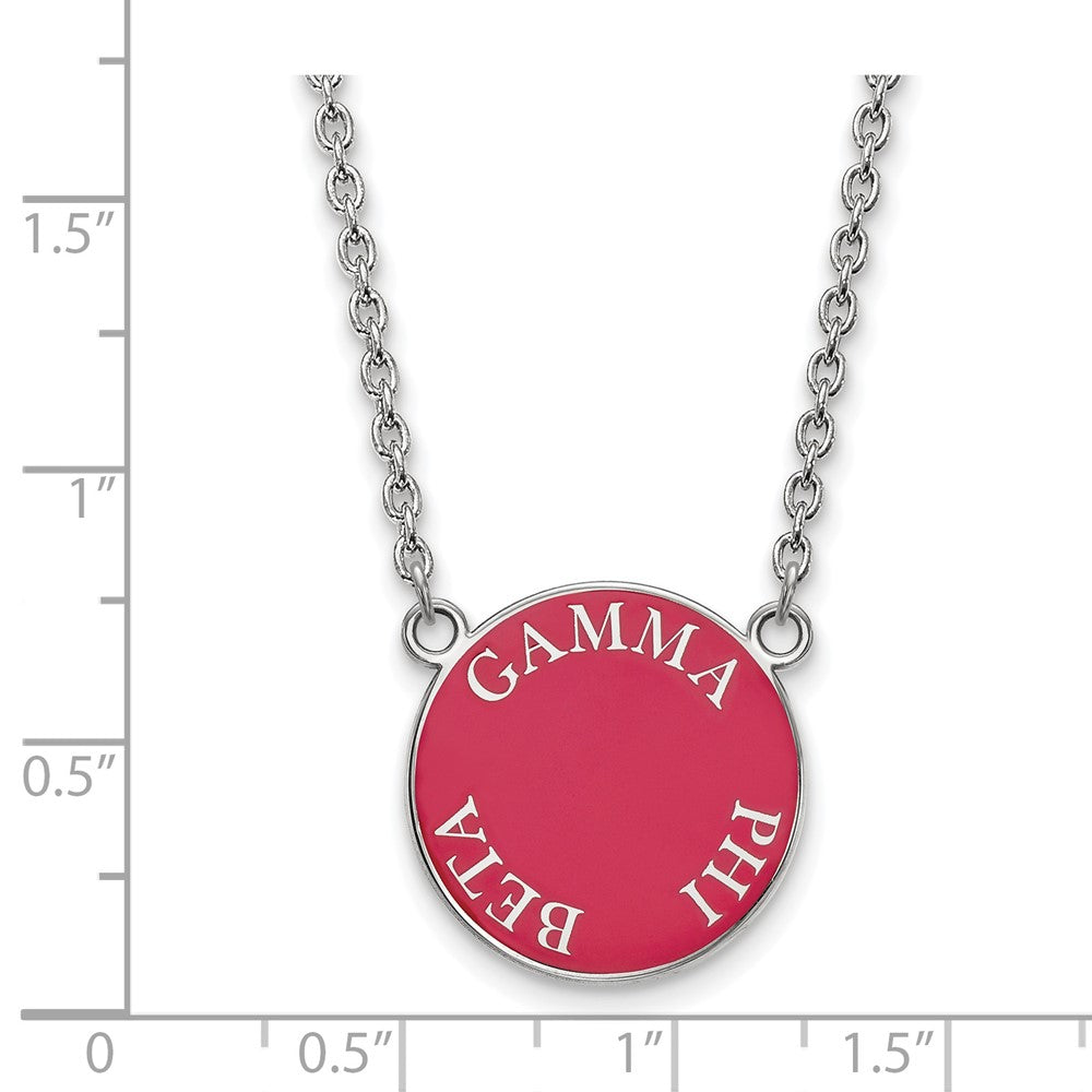 Sterling Silver Rhodium Plated Logoart Gamma Phi Beta Sorority Text Large Color Enamel Pendant 18 Inch Necklace