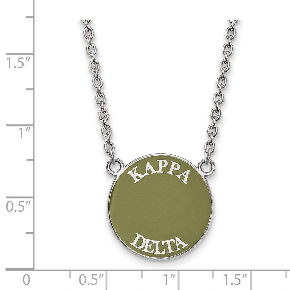 Sterling Silver Rhodium Plated Logoart Kappa Delta Sorority Text Large Color Enamel Pendant 18 Inch Necklace