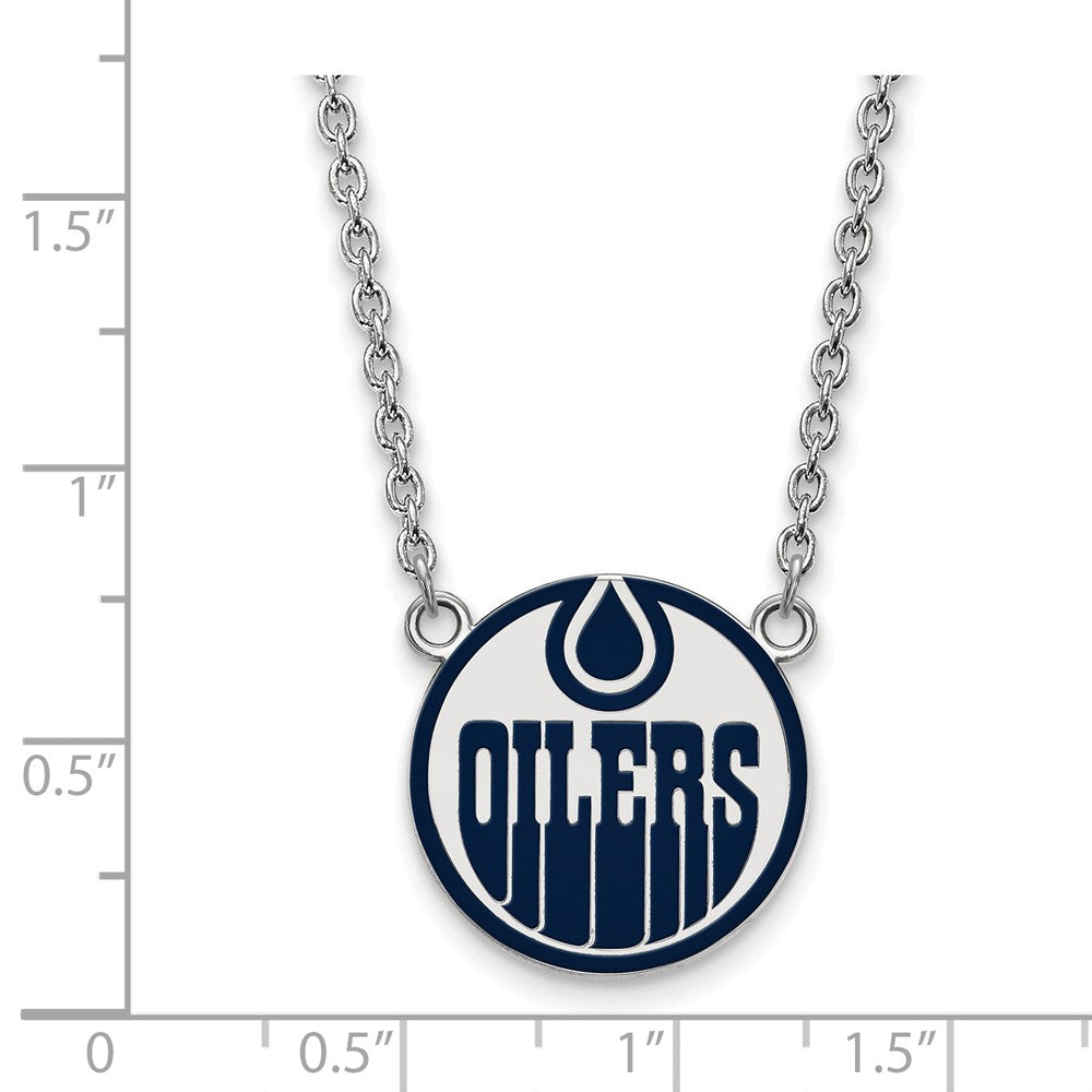 Sterling Silver Rhodium Plated Nhl Logoart Edmonton Oilers Large Enameled Pendant 18 Inch Necklace