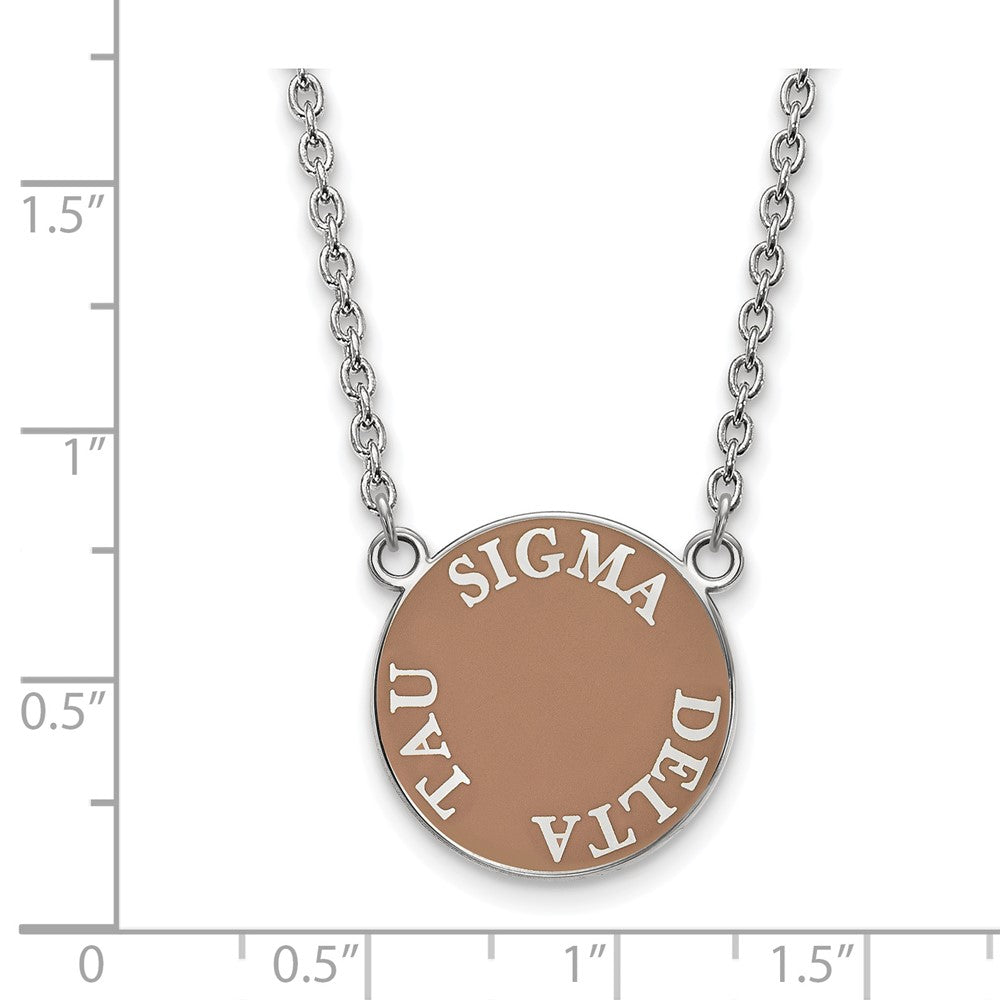 Sterling Silver Rhodium Plated Logoart Sigma Delta Tau Sorority Text Large Color Enamel Pendant 18 Inch Necklace
