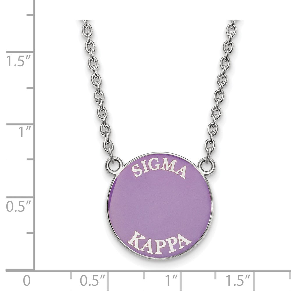 Sterling Silver Rhodium Plated Logoart Sigma Kappa Sorority Text Large Color Enamel Pendant 18 Inch Necklace