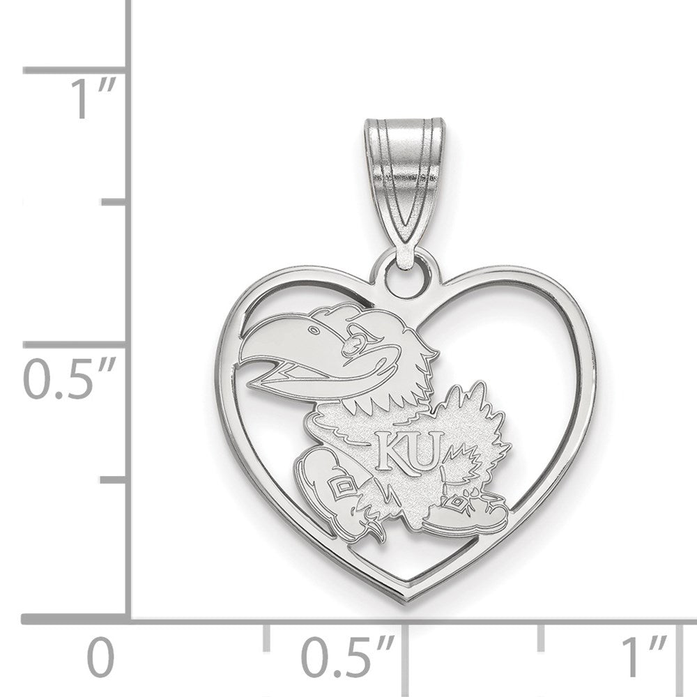 Sterling Silver Rhodium Plated Logoart University Of Kansas Jayhawk Heart Pendant
