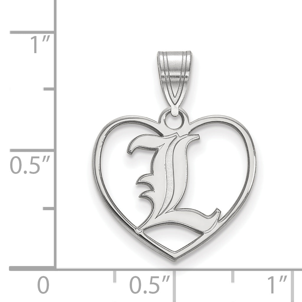 Sterling Silver Rhodium Plated Logoart University Of Louisville Letter L Heart Pendant