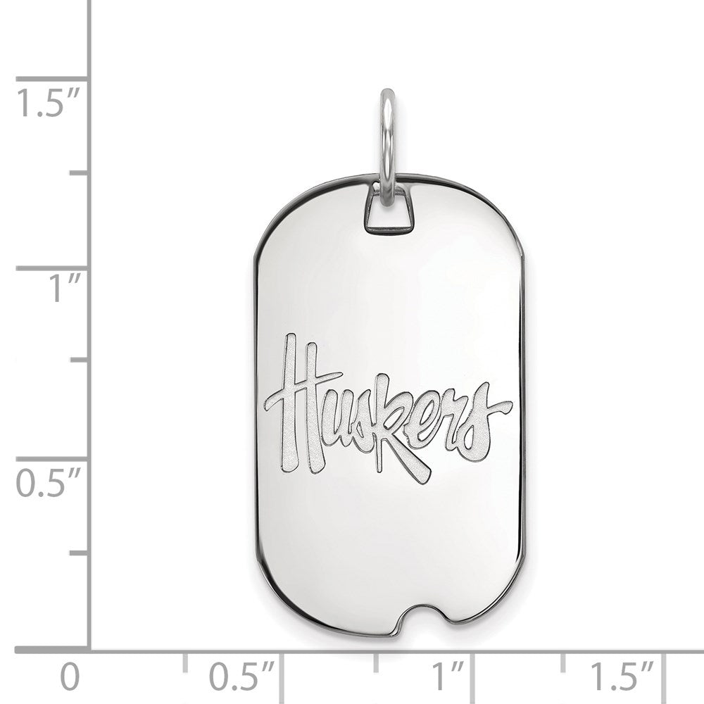 Sterling Silver Rhodium Plated Logoart University Of Nebraska Huskers Small Dog Tag Pendant