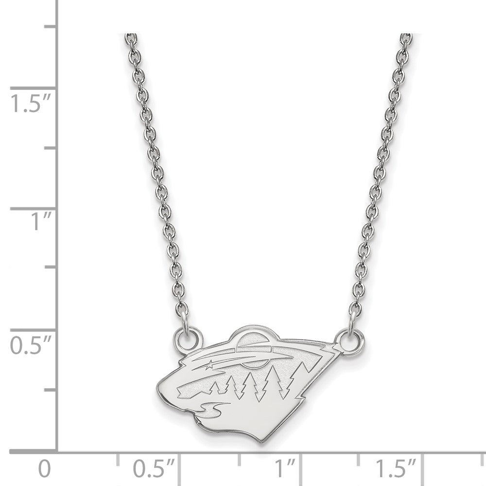 Sterling Silver Rhodium Plated Nhl Logoart Minnesota Wild Small Pendant 18 Inch Necklace