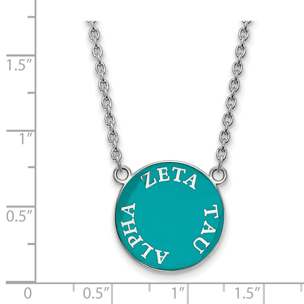 Sterling Silver Rhodium Plated Logoart Zeta Tau Alpha Sorority Text Large Color Enamel Pendant 18 Inch Necklace