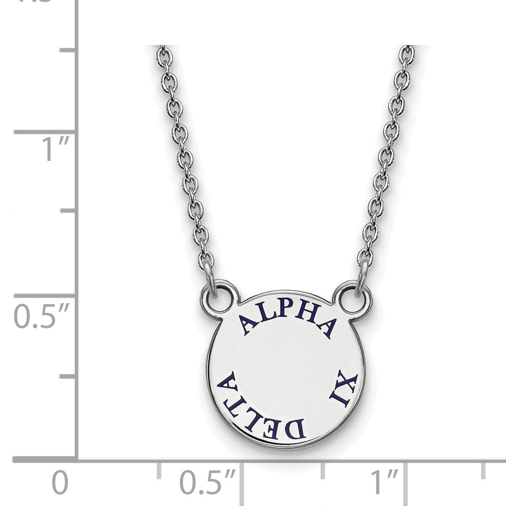 Sterling Silver Rhodium Plated Logoart Alpha Xi Delta Sorority Text Small Color Enamel Pendant 18 Inch Necklace