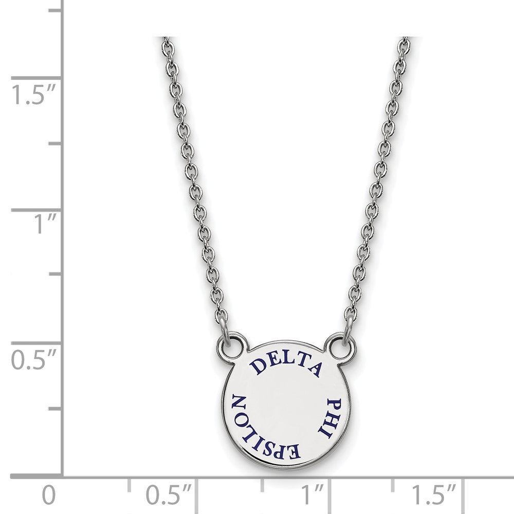 Sterling Silver Rhodium Plated Logoart Delta Phi Epsilon Sorority Text Small Color Enamel Pendant 18 Inch Necklace