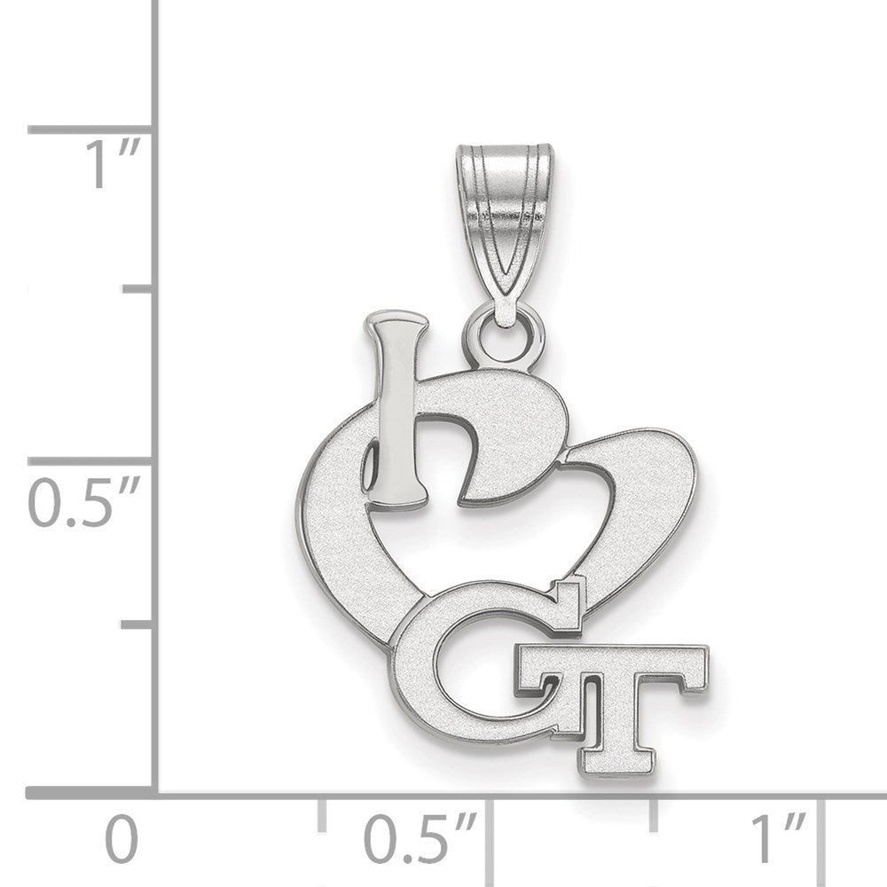 Sterling Silver Rhodium Plated Logoart Georgia Institute Of Technology Large I Heart G T Pendant