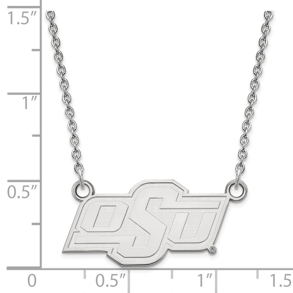 Sterling Silver Rhodium Plated Logoart Oklahoma State University O S U Small Pendant 18 Inch Necklace