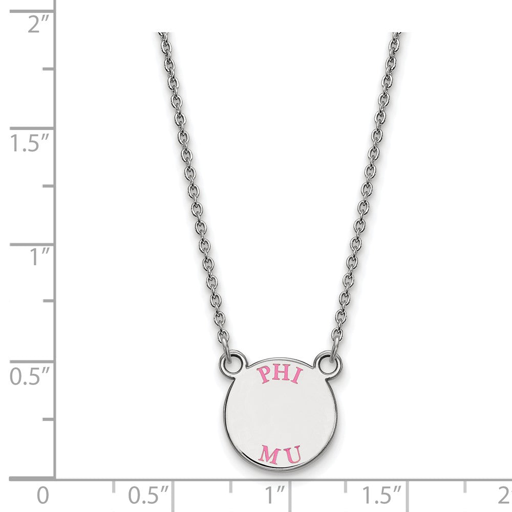Sterling Silver Rhodium Plated Logoart Phi Mu Extra Sorority Text Small Color Enamel Pendant 18 Inch Necklace