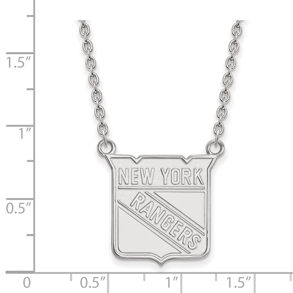 10K White Gold Nhl Logoart New York Rangers Large Pendant 18 Inch Necklace