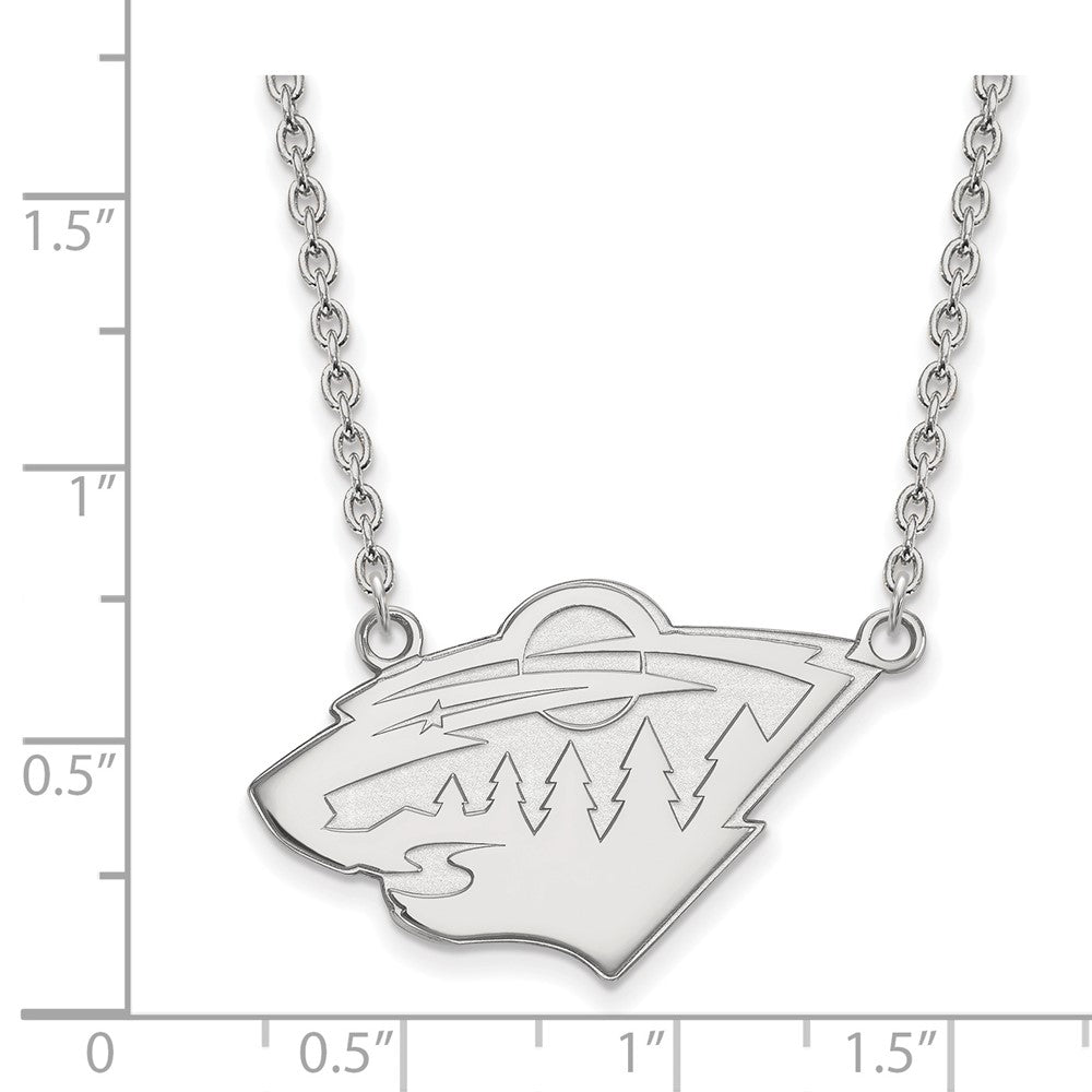 14K White Gold Nhl Logoart Minnesota Wild Large Pendant 18 Inch Necklace