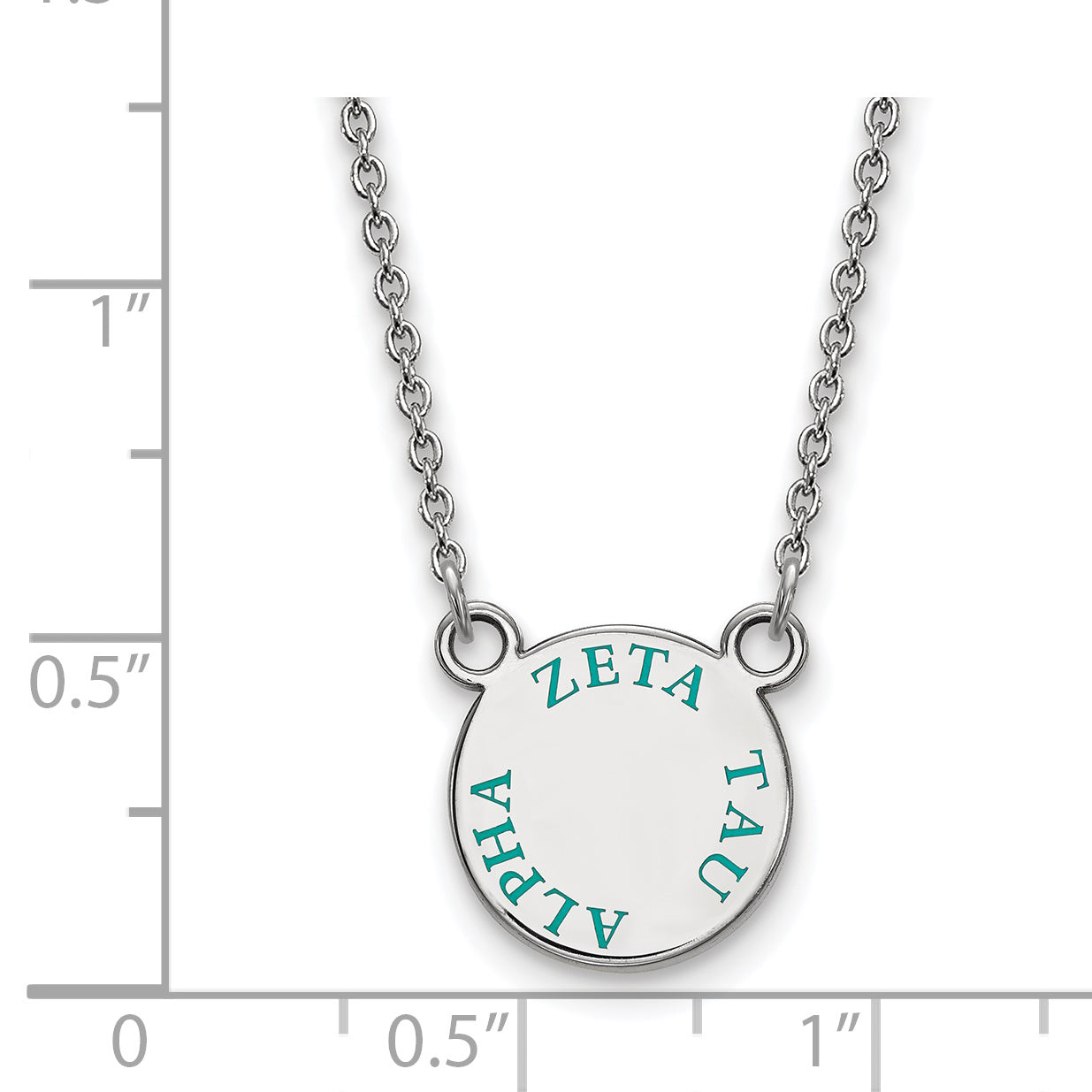 Sterling Silver Rhodium Plated Logoart Zeta Tau Alpha Sorority Text Small Color Enamel Pendant 18 Inch Necklace