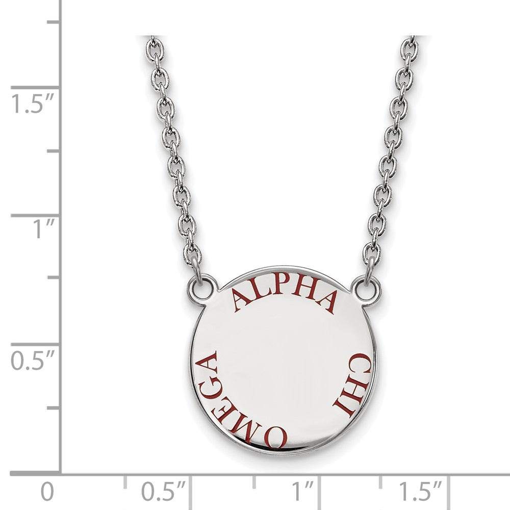 Sterling Silver Rhodium Plated Logoart Alpha Chi Omega Sorority Text Large Color Enamel Pendant 18 Inch Necklace