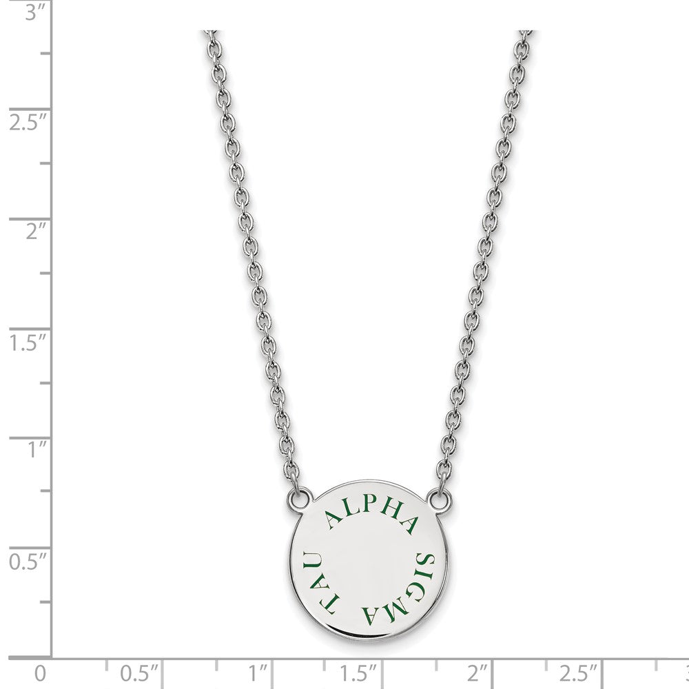 Sterling Silver Rhodium Plated Logoart Alpha Sigma Tau Sorority Text Large Color Enamel Pendant 18 Inch Necklace