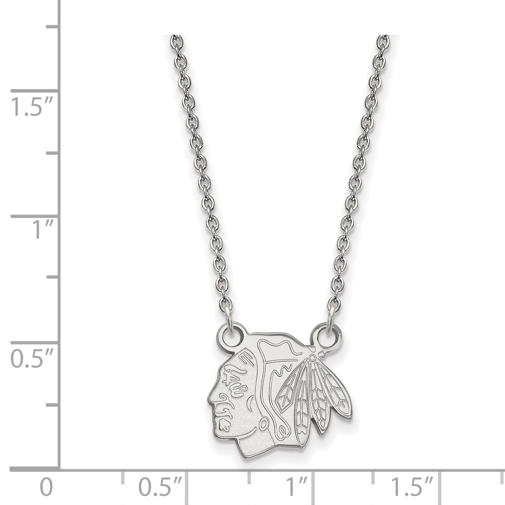 Sterling Silver Rhodium Plated Nhl Logoart Chicago Blackhawks Small Pendant 18 Inch Necklace