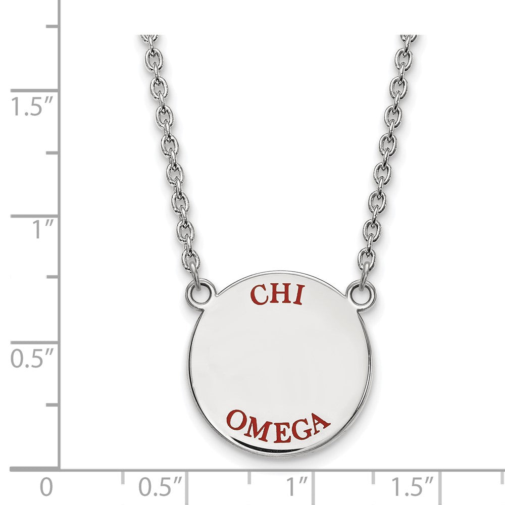 Sterling Silver Rhodium Plated Logoart Chi Omega Sorority Text Large Color Enamel Pendant 18 Inch Necklace