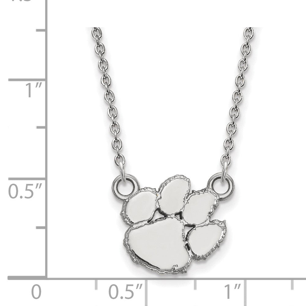 10K White Gold Logoart Clemson University Tiger Paw Small Pendant 18 Inch Necklace
