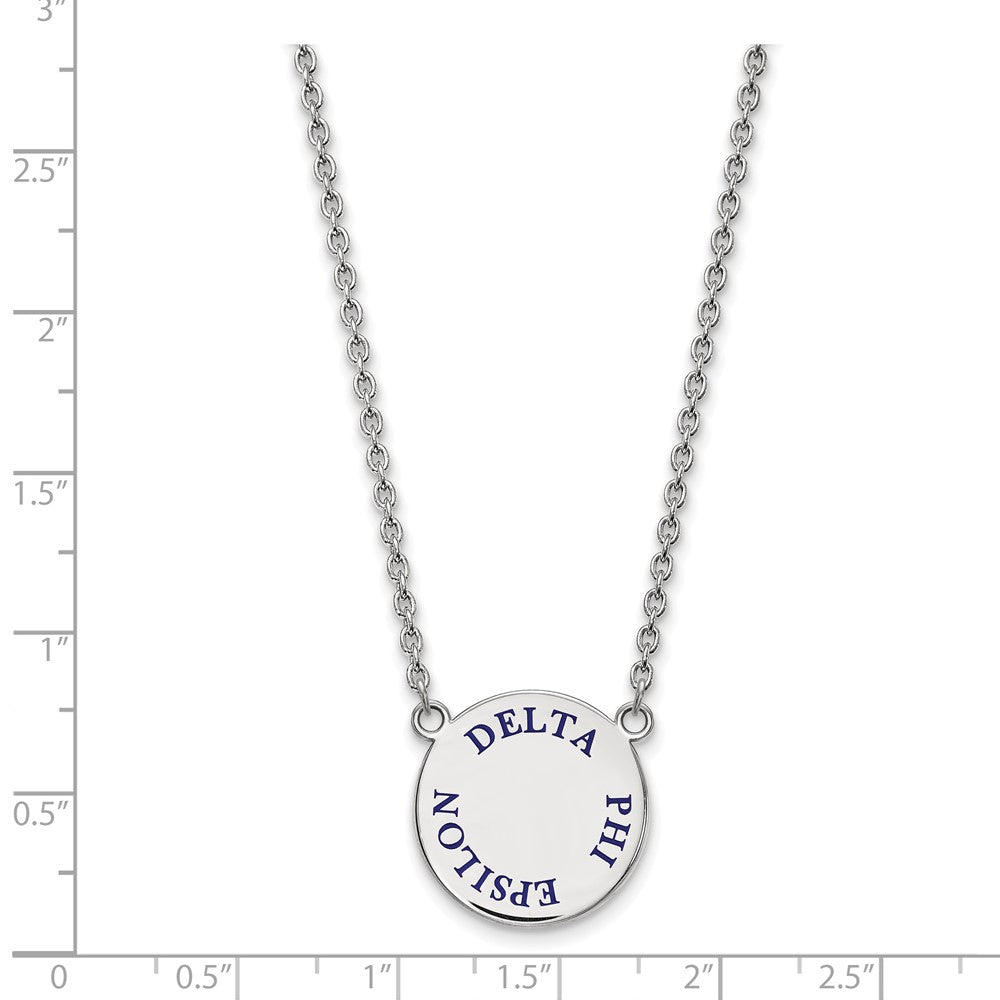 Sterling Silver Rhodium Plated Logoart Delta Phi Epsilon Sorority Text Large Color Enamel Pendant 18 Inch Necklace