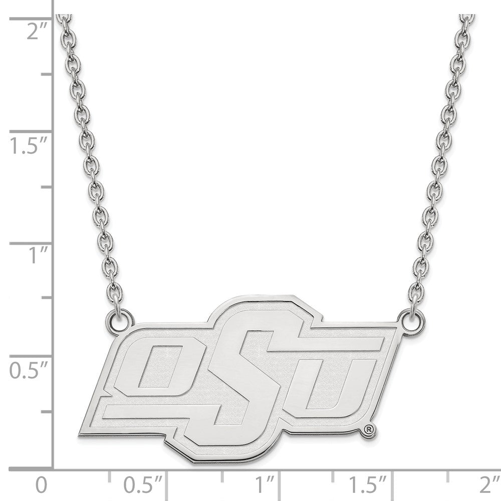 Sterling Silver Rhodium Plated Logoart Oklahoma State University O S U Large Pendant 18 Inch Necklace