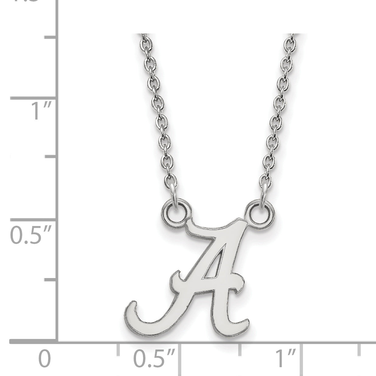 Sterling Silver Rhodium Plated Logoart University Of Alabama Letter A Small Pendant 18 Inch Necklace
