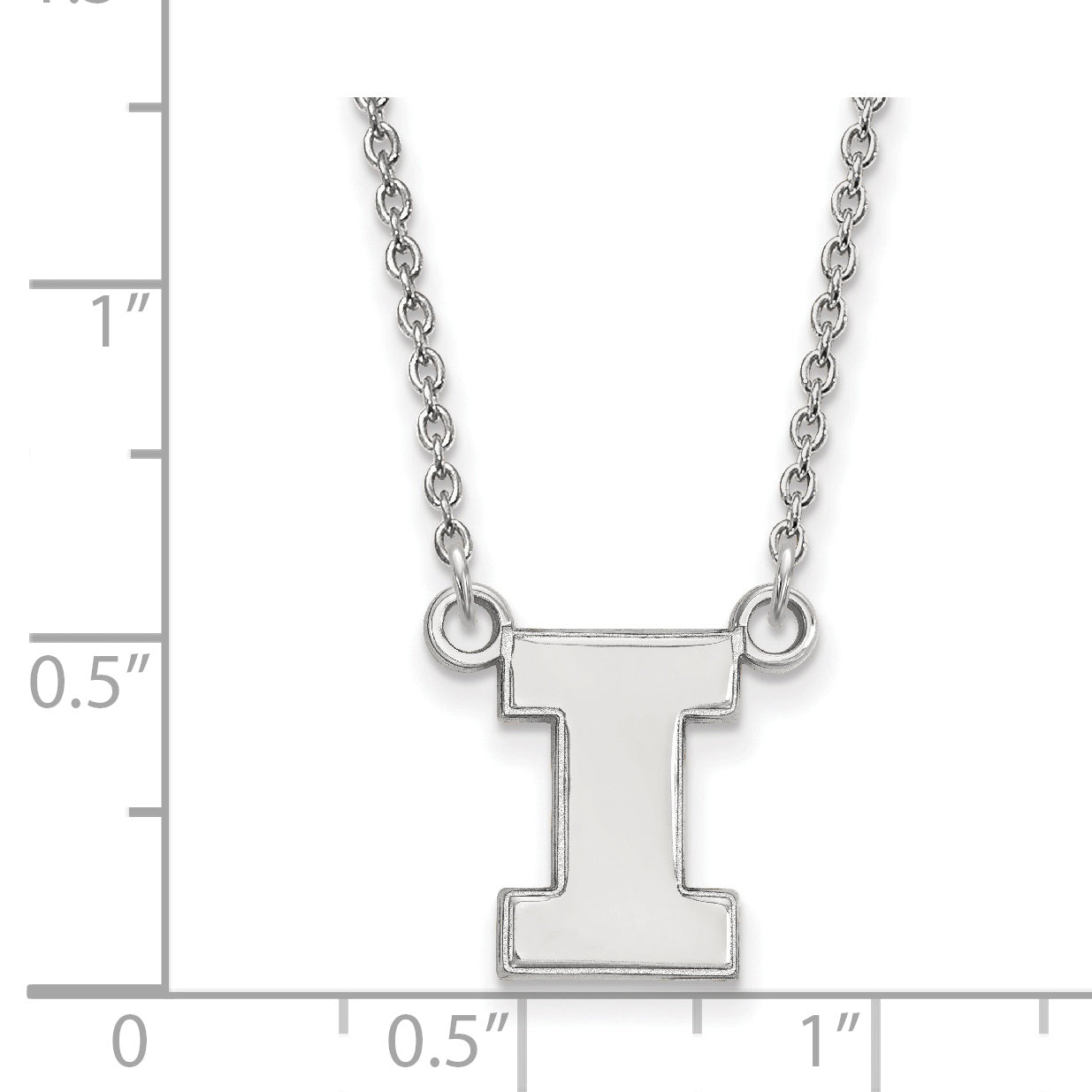 Sterling Silver Rhodium Plated Logoart University Of Illinois Letter I Small Pendant 18 Inch Necklace
