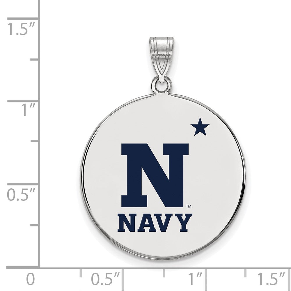 Sterling Silver Rhodium Plated Logoart Us Naval Academy Extra Large Enameled Disc Pendant