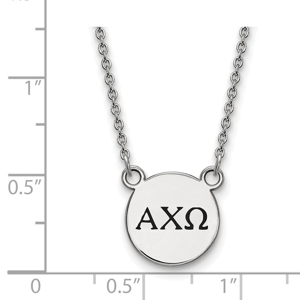 Sterling Silver Rhodium Plated Logoart Alpha Chi Omega Sorority Greek Letters Small Black Enamel Pendant 18 Inch Necklace